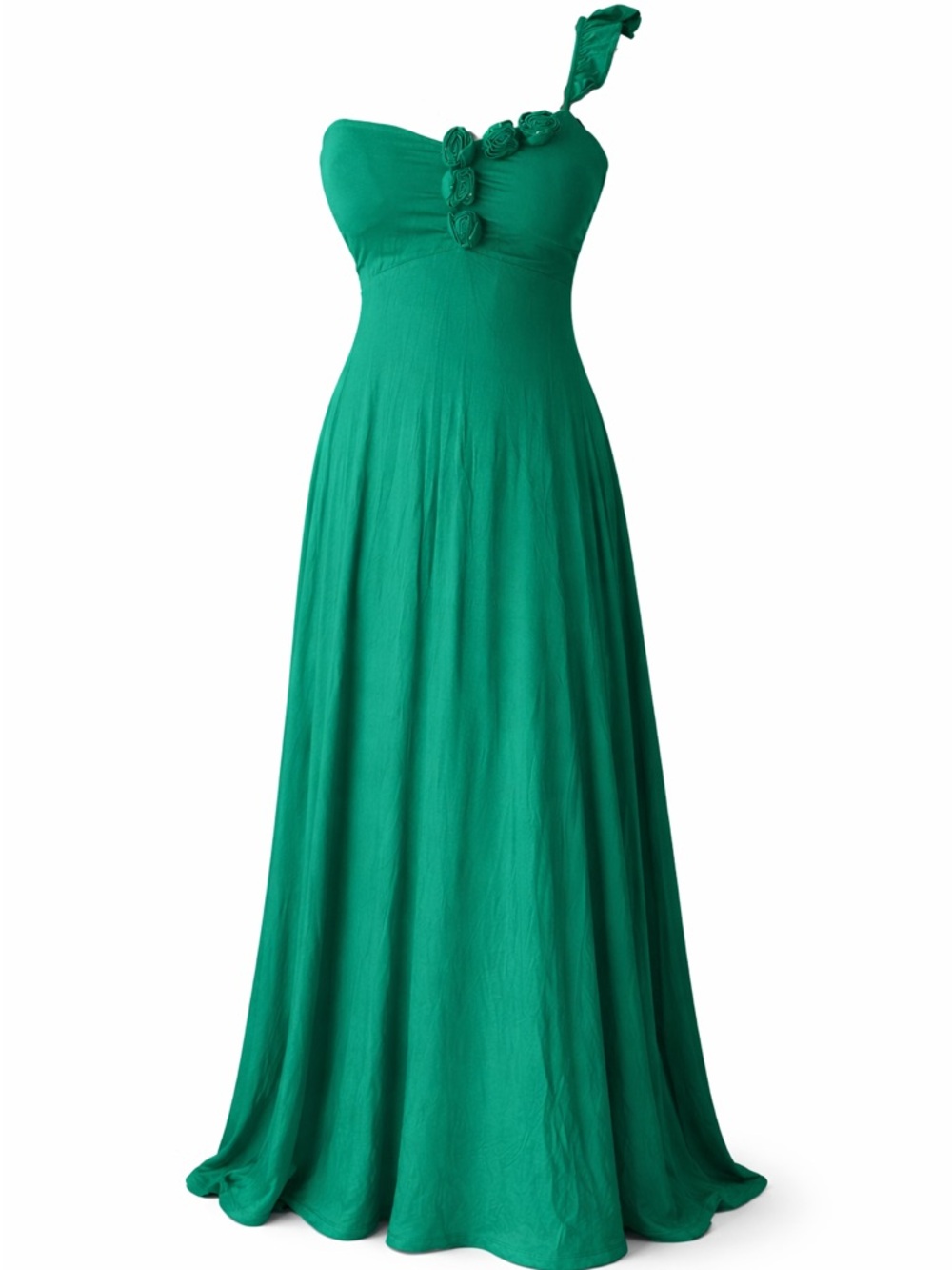 Emerald Green One-Shoulder Maxi Dress with Floral Appliqué – Sweet on air
